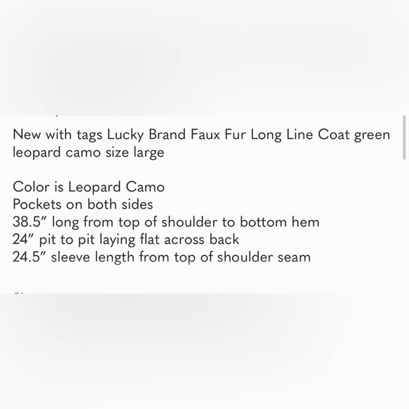 NWT Lucky Brand Faux Fur Long Line Coat green leopard camo size large - Picture 2 of 13
